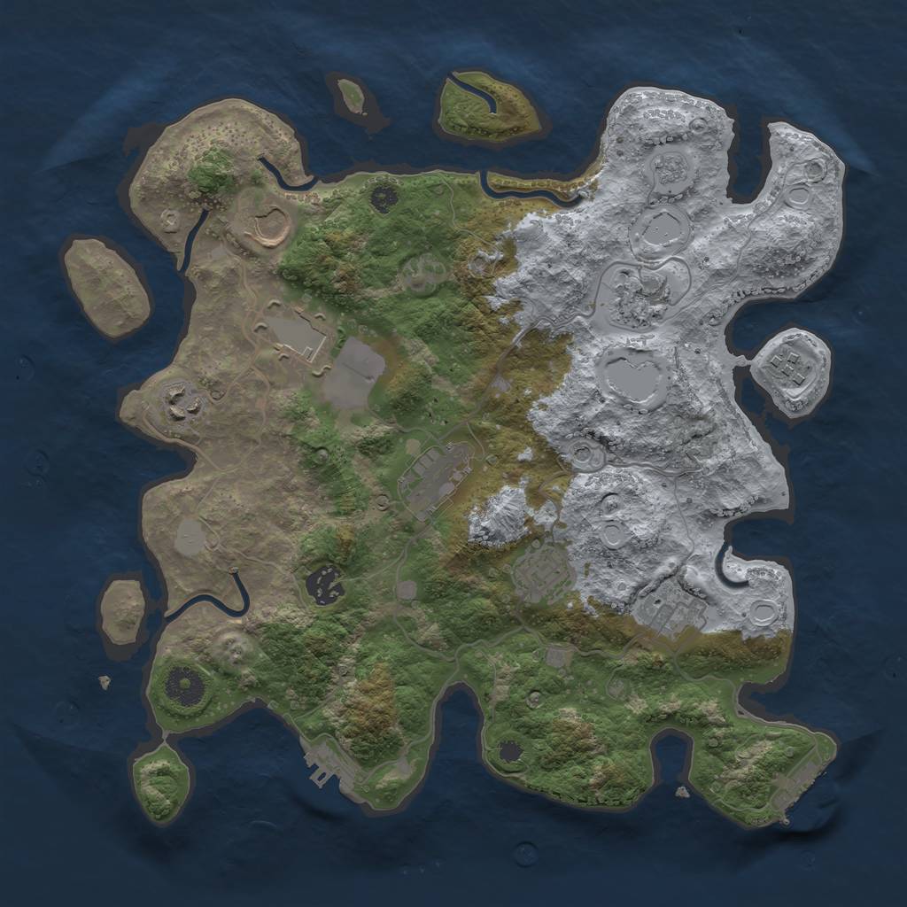 Rust Map: Procedural Map, Size: 3500, Seed: 1297765588, 18 Monuments