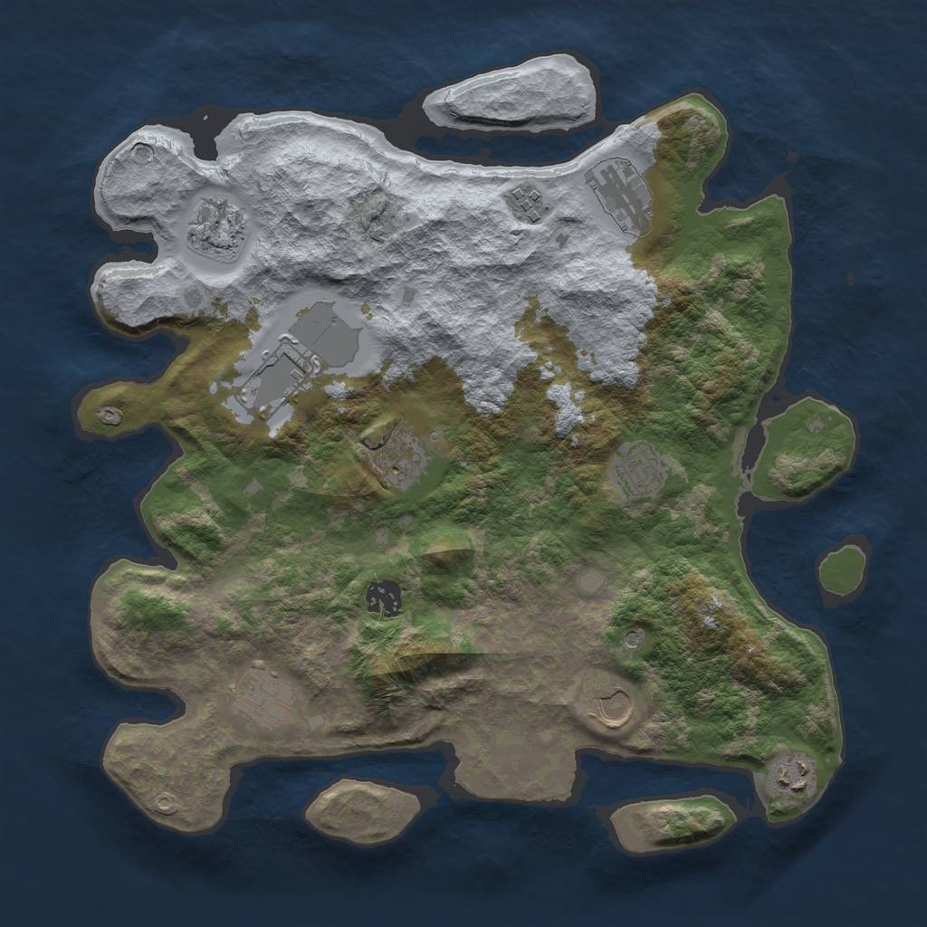 Rust Map: Barren, Size: 3700, Seed: 54328, 13 Monuments