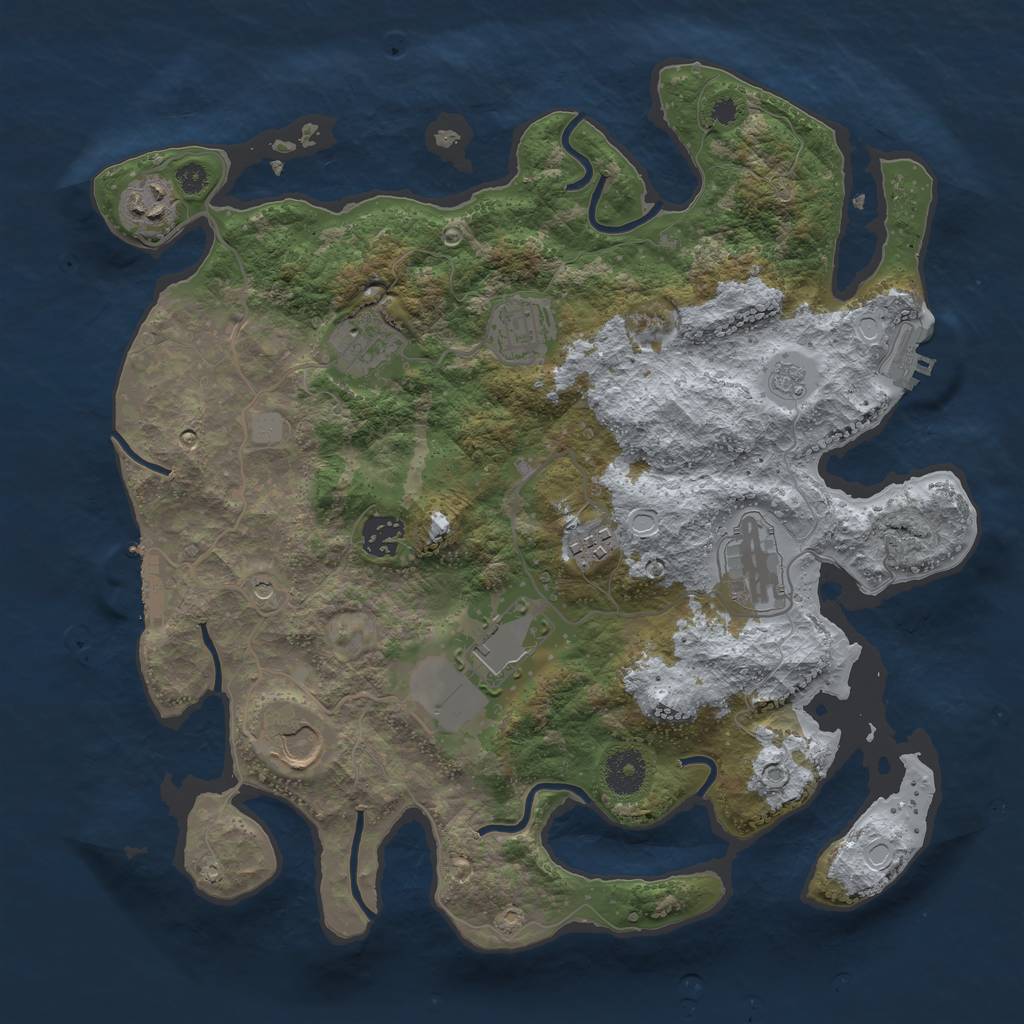 Rust Map: Procedural Map, Size: 3550, Seed: 3655493, 17 Monuments
