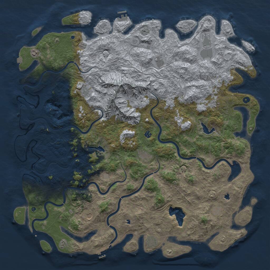 Rust Map: Procedural Map, Size: 6000, Seed: 654601, 17 Monuments