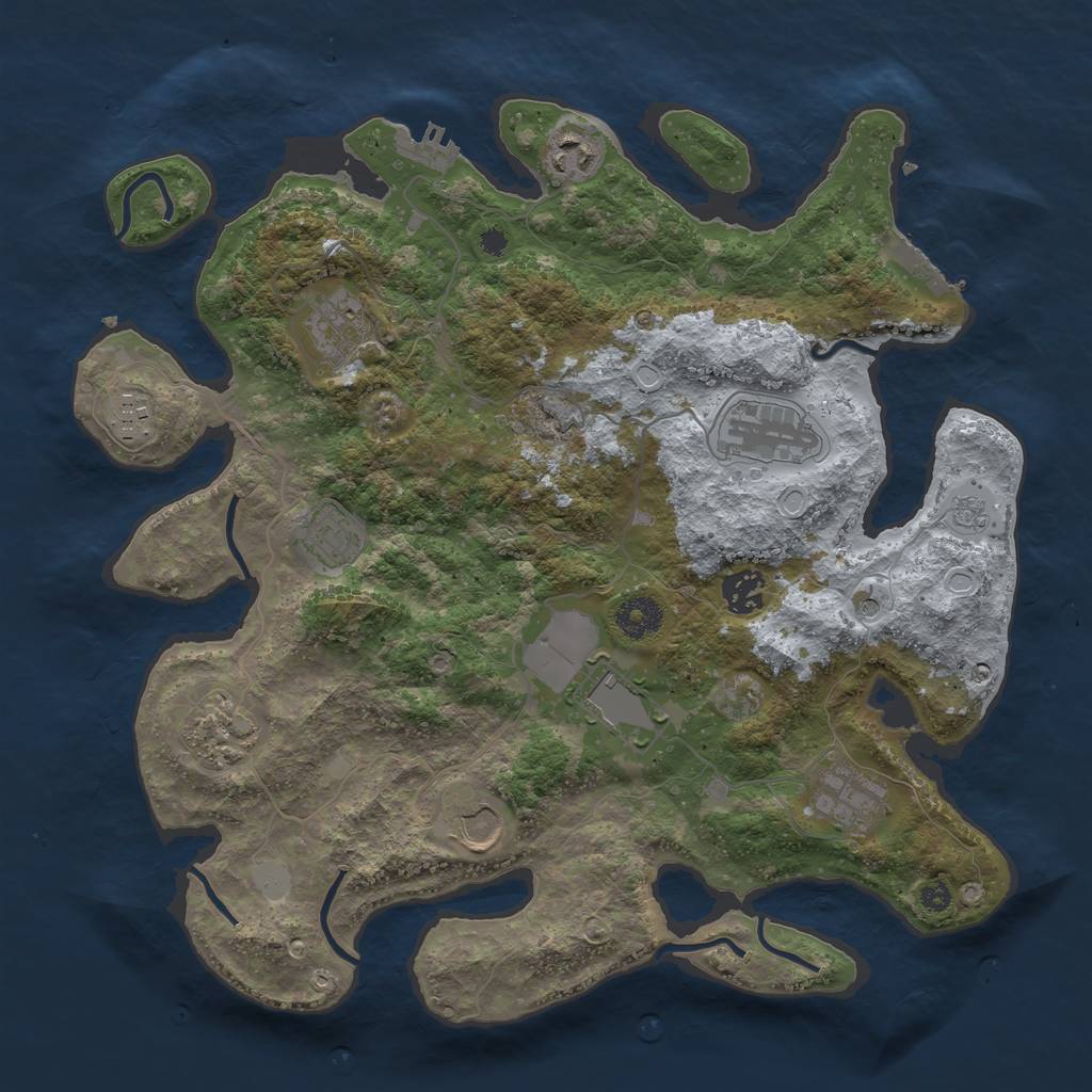 Rust Map: Procedural Map, Size: 3650, Seed: 64817058, 19 Monuments