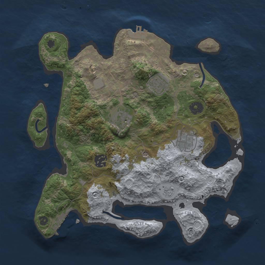 Rust Map: Procedural Map, Size: 3000, Seed: 664989, 13 Monuments