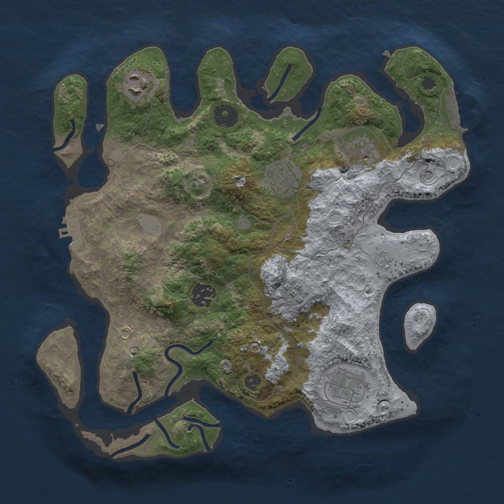 Rust Map: Procedural Map, Size: 3200, Seed: 1057800255, 15 Monuments
