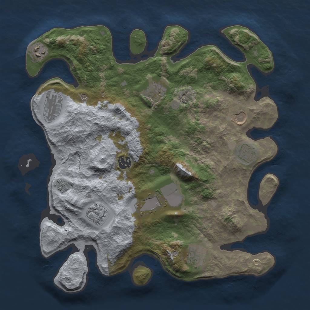 Rust Map: Barren, Size: 3500, Seed: 2058930899, 13 Monuments
