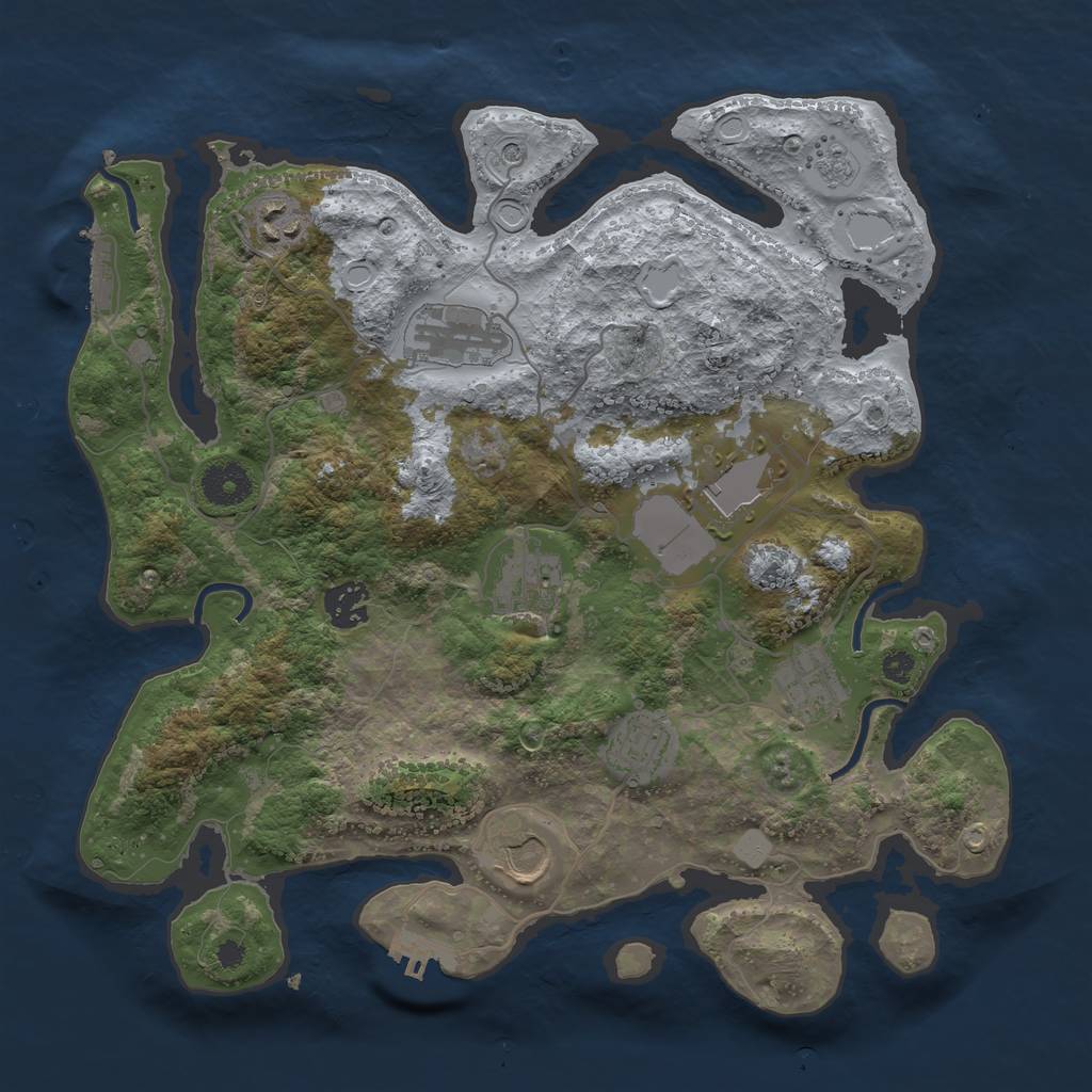 Rust Map: Procedural Map, Size: 3500, Seed: 2078138864, 17 Monuments
