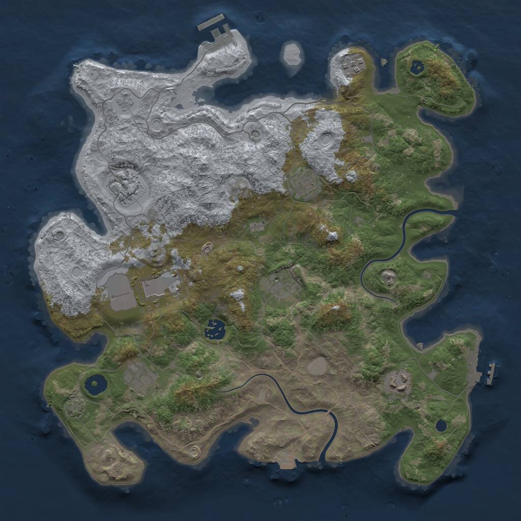 Rust Map: Procedural Map, Size: 3700, Seed: 2040026322, 14 Monuments