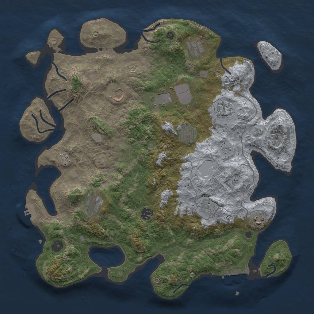 Rust Map: Procedural Map, Size: 4000, Seed: 1360446637, 19 Monuments