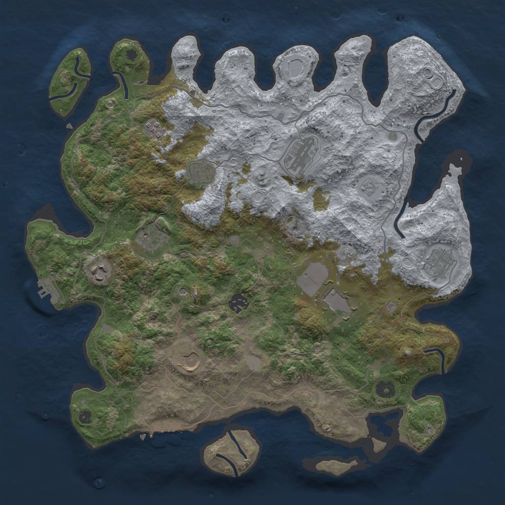 Rust Map: Procedural Map, Size: 4000, Seed: 697702, 18 Monuments
