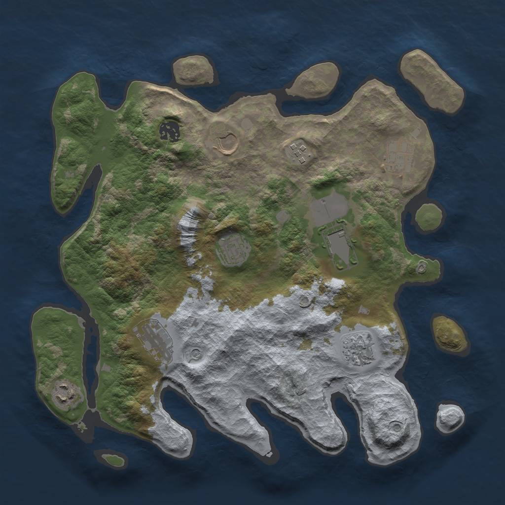 Rust Map: Barren, Size: 3500, Seed: 975788, 12 Monuments