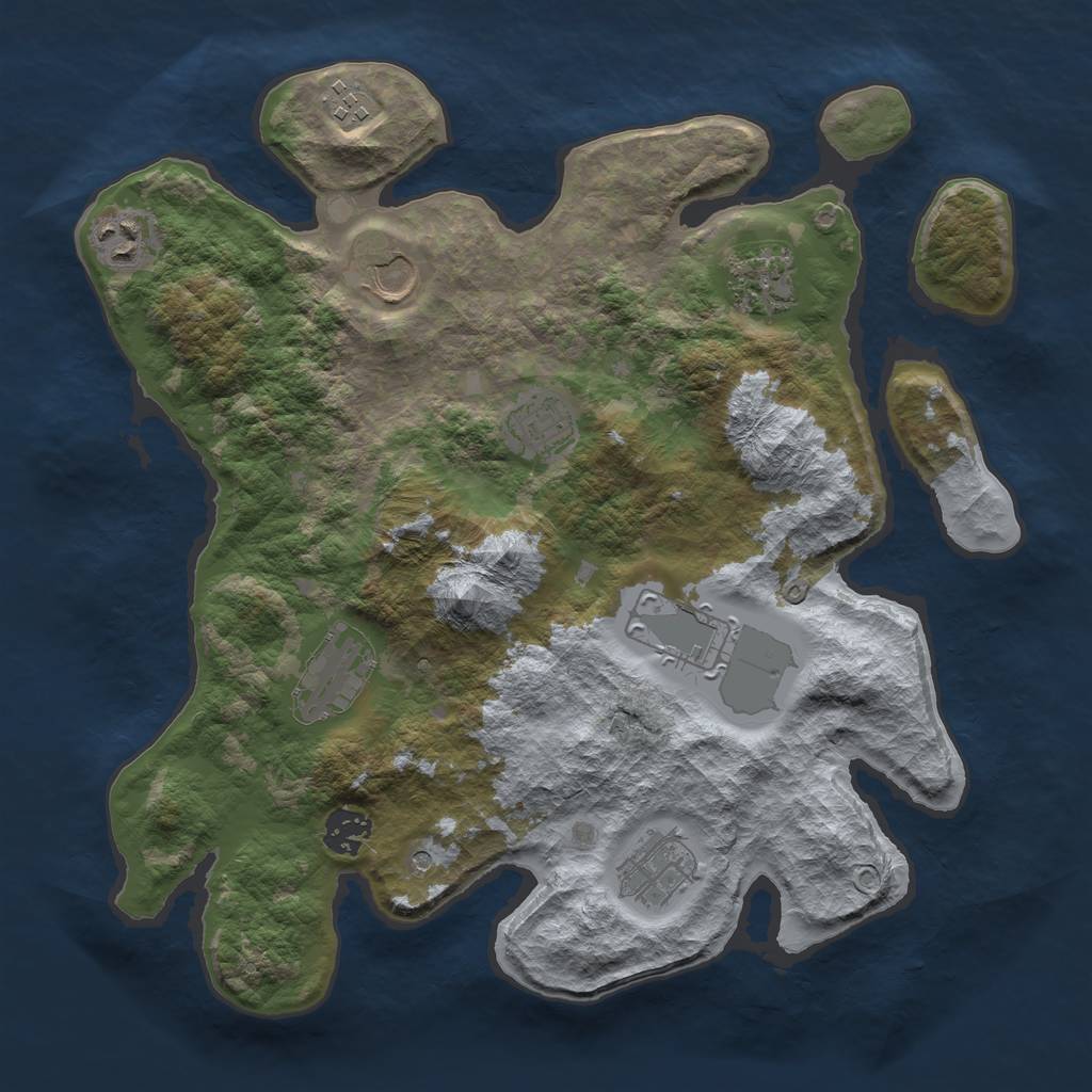 Rust Map: Barren, Size: 3500, Seed: 688704, 12 Monuments