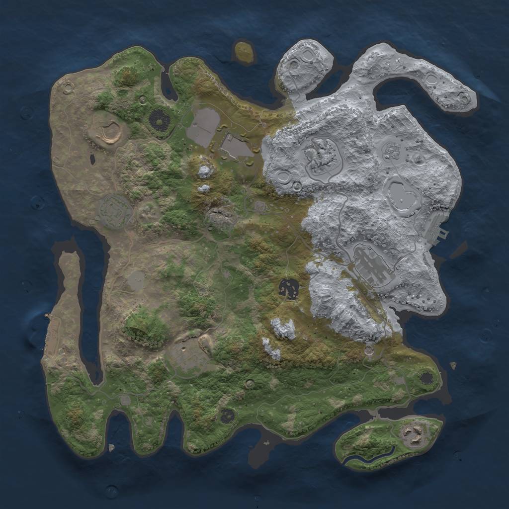 Rust Map: Procedural Map, Size: 3550, Seed: 53493256, 17 Monuments