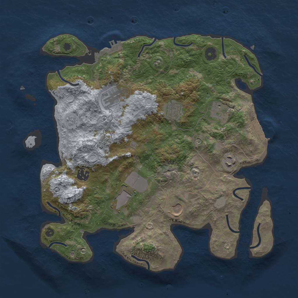 Rust Map: Procedural Map, Size: 3550, Seed: 34300837, 17 Monuments