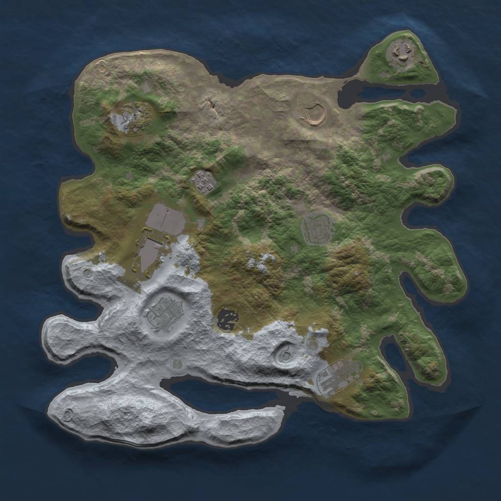 Rust Map: Barren, Size: 3500, Seed: 445568, 12 Monuments