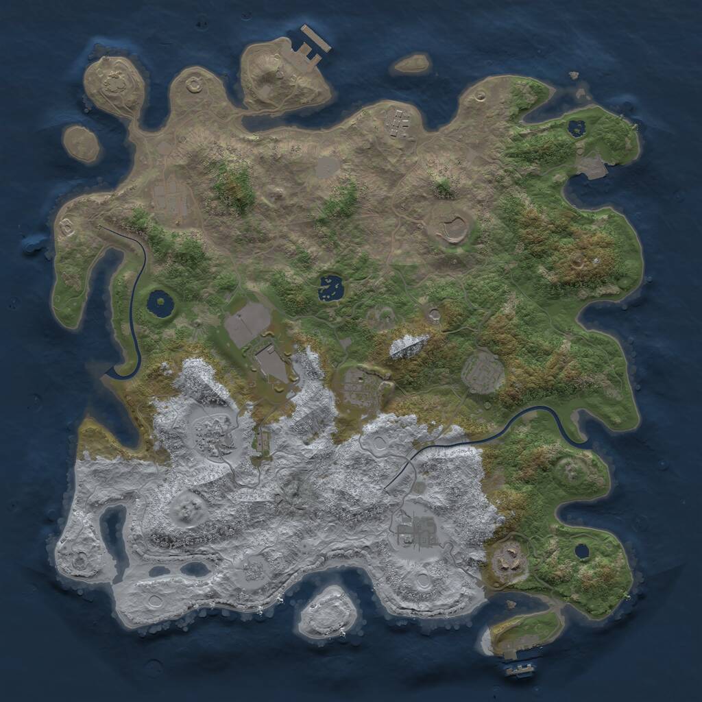 Rust Map: Procedural Map, Size: 3950, Seed: 28635408, 16 Monuments