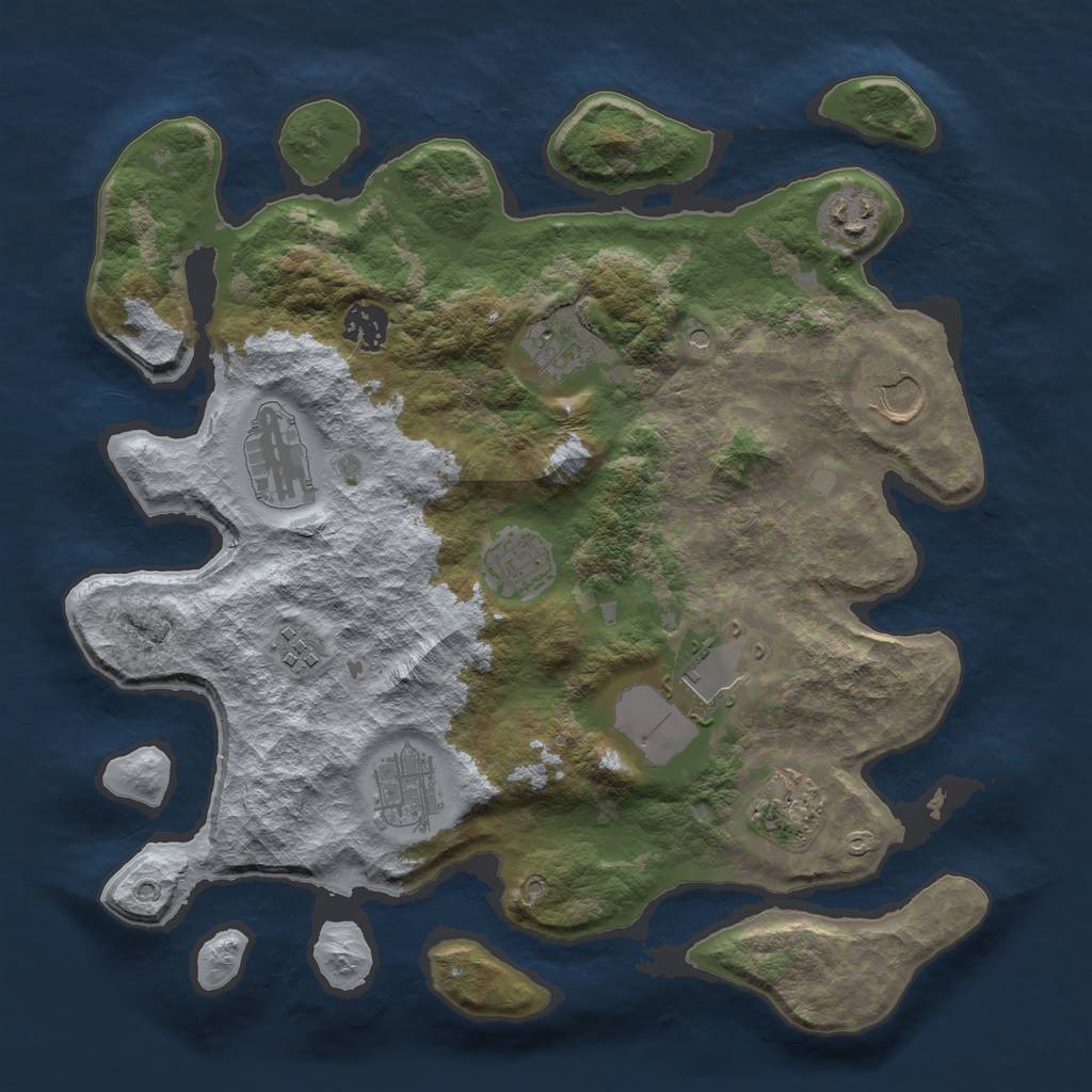 Rust Map: Barren, Size: 3500, Seed: 957687014, 13 Monuments