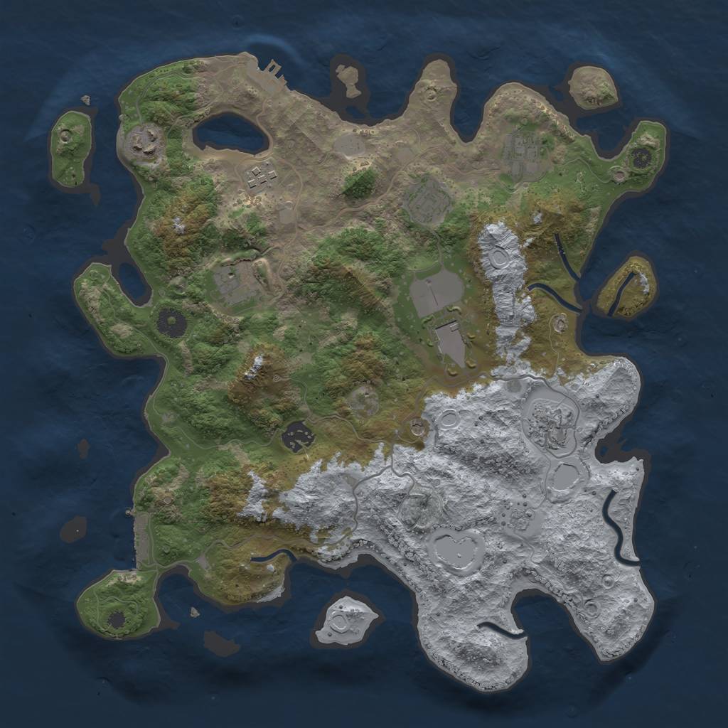 Rust Map: Procedural Map, Size: 3666, Seed: 16, 17 Monuments