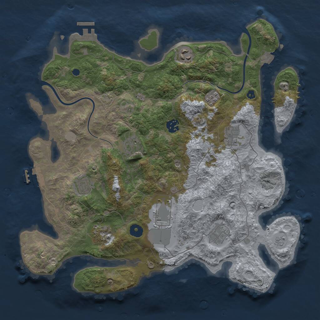 Rust Map: Procedural Map, Size: 3666, Seed: 19, 15 Monuments