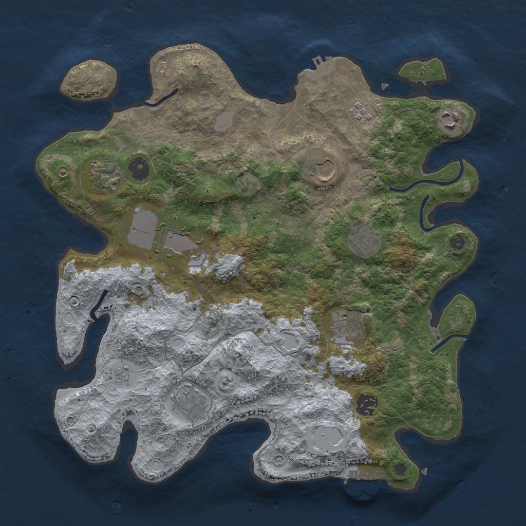 Rust Map: Procedural Map, Size: 3666, Seed: 33, 18 Monuments