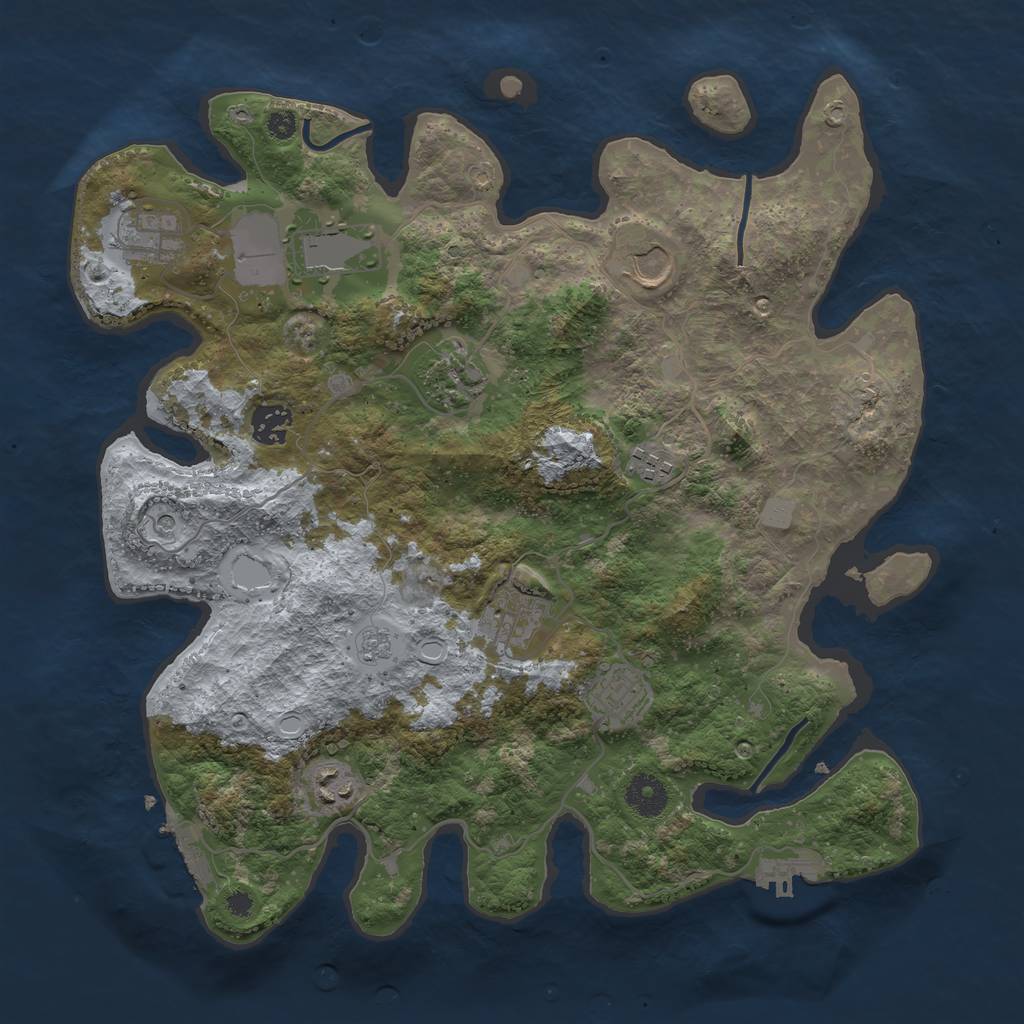 Rust Map: Procedural Map, Size: 3666, Seed: 76, 18 Monuments