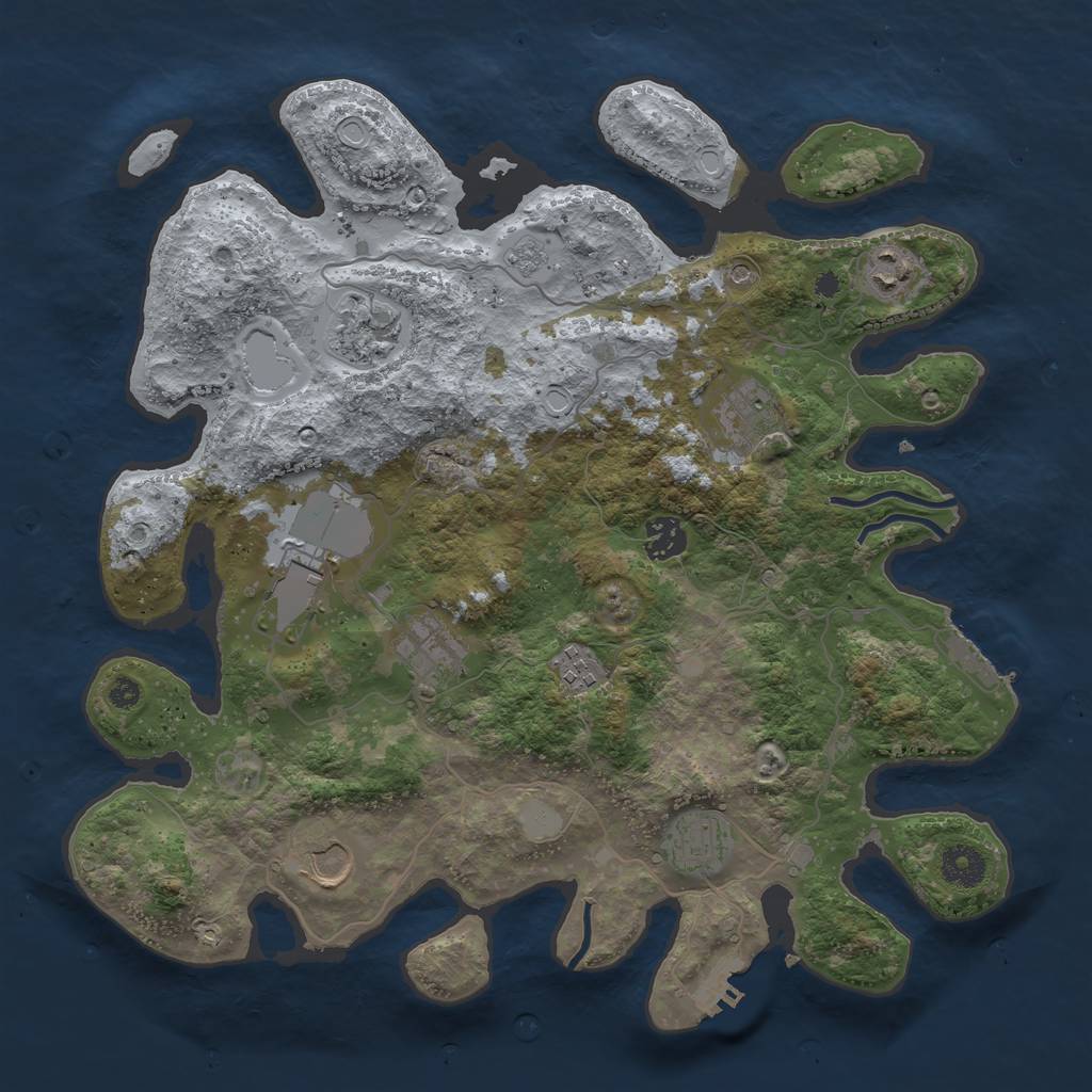Rust Map: Procedural Map, Size: 3700, Seed: 28331053, 18 Monuments