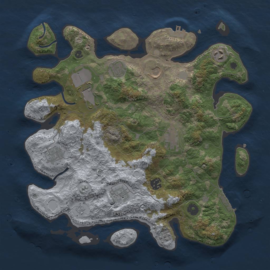 Rust Map: Procedural Map, Size: 3550, Seed: 77323991, 17 Monuments