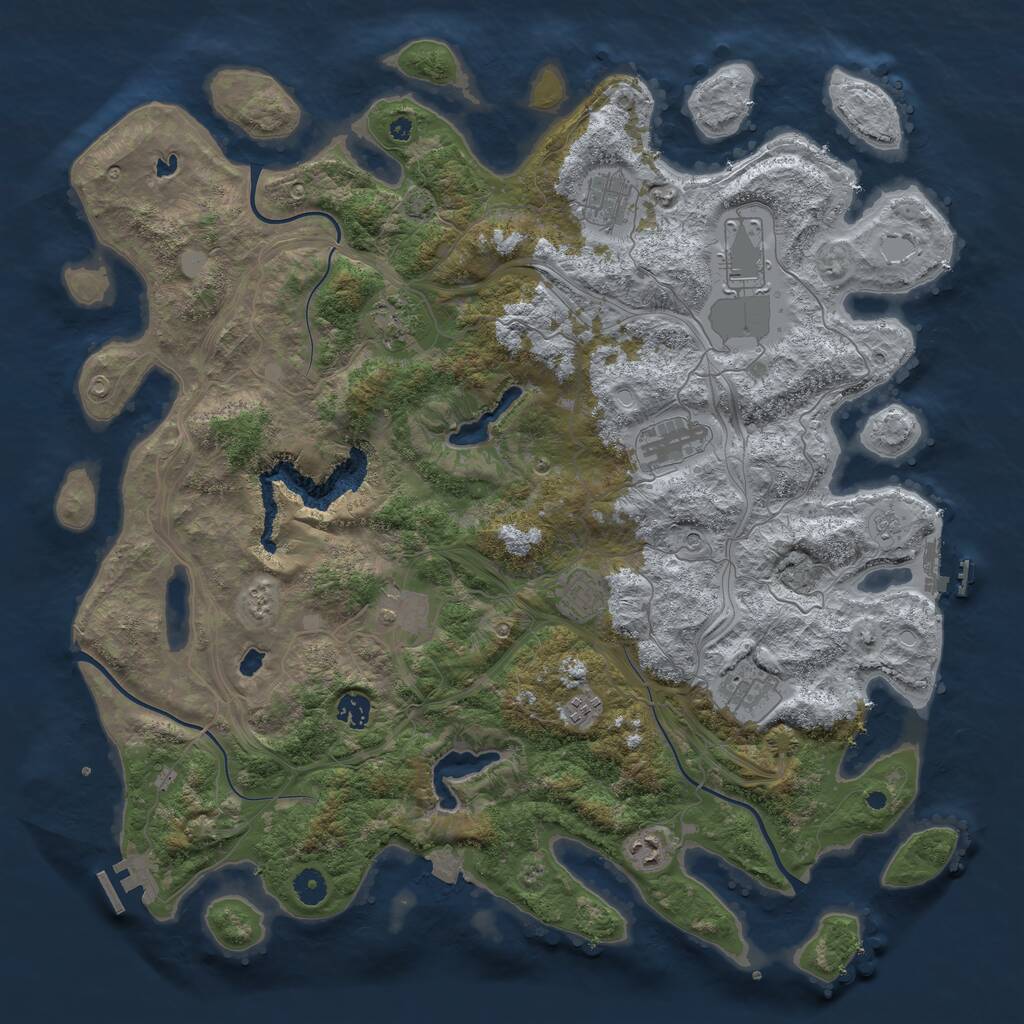 Rust Map: Procedural Map, Size: 4500, Seed: 264136225, 16 Monuments