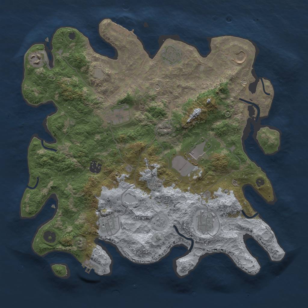 Rust Map: Procedural Map, Size: 3750, Seed: 90916633, 18 Monuments