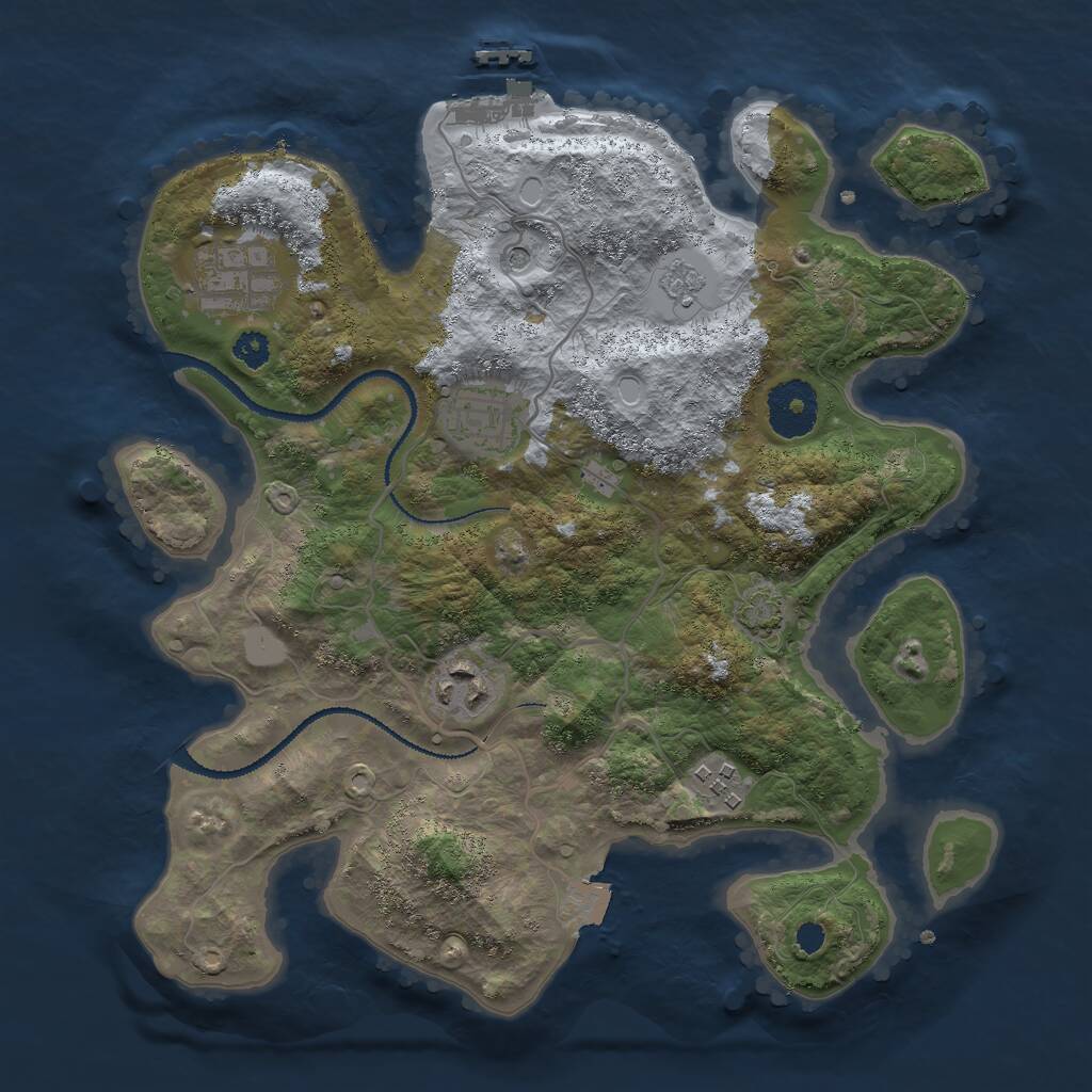 Rust Map: Procedural Map, Size: 3000, Seed: 227197, 9 Monuments