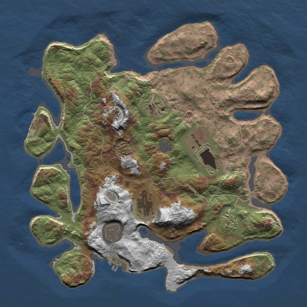 Rust Map: Barren, Size: 3500, Seed: 746371956, 12 Monuments