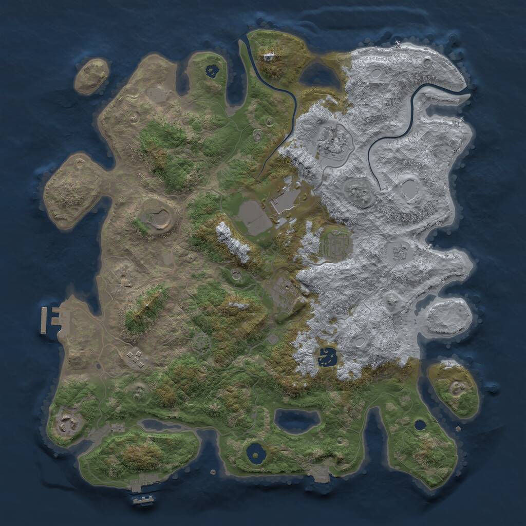 Rust Map: Procedural Map, Size: 3950, Seed: 33222631, 14 Monuments