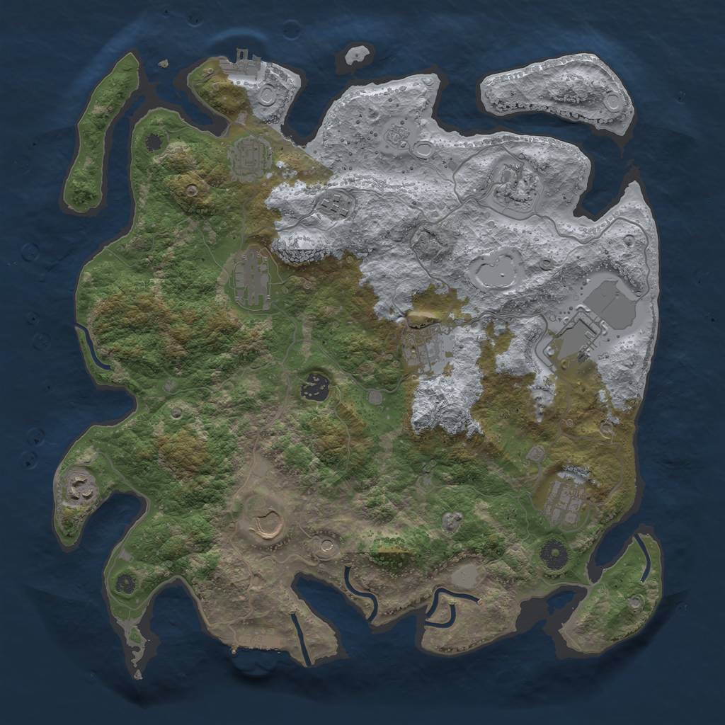 Rust Map: Procedural Map, Size: 3850, Seed: 1843911357, 19 Monuments