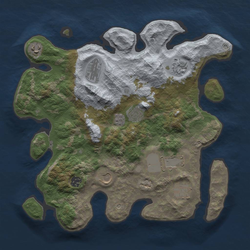 Rust Map: Barren, Size: 3501, Seed: 1, 12 Monuments