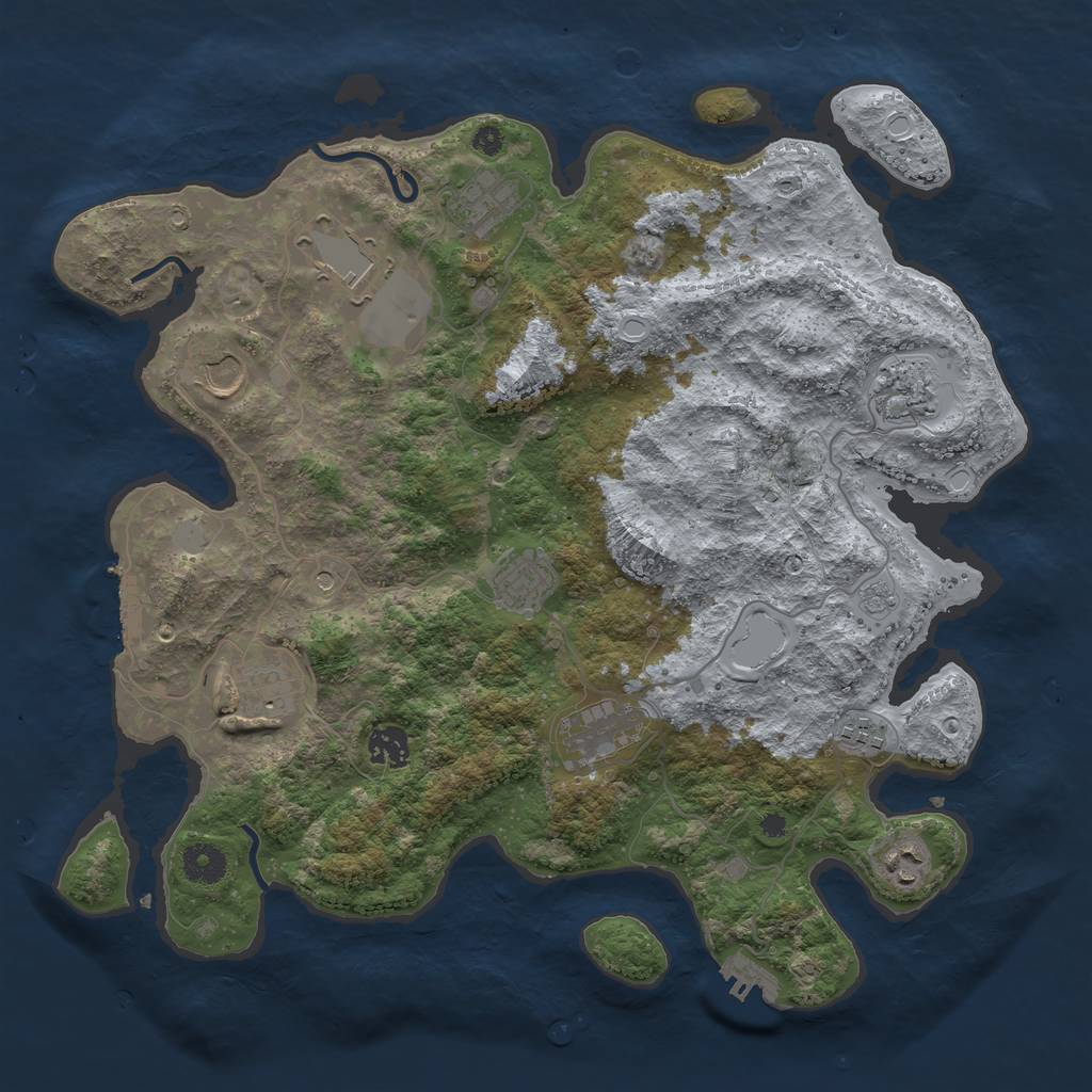 Rust Map: Procedural Map, Size: 3850, Seed: 2129439575, 19 Monuments