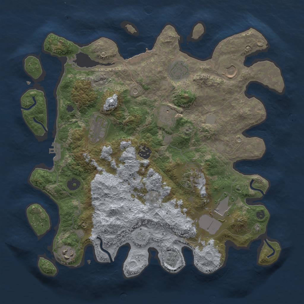 Rust Map: Procedural Map, Size: 3650, Seed: 46190729, 18 Monuments