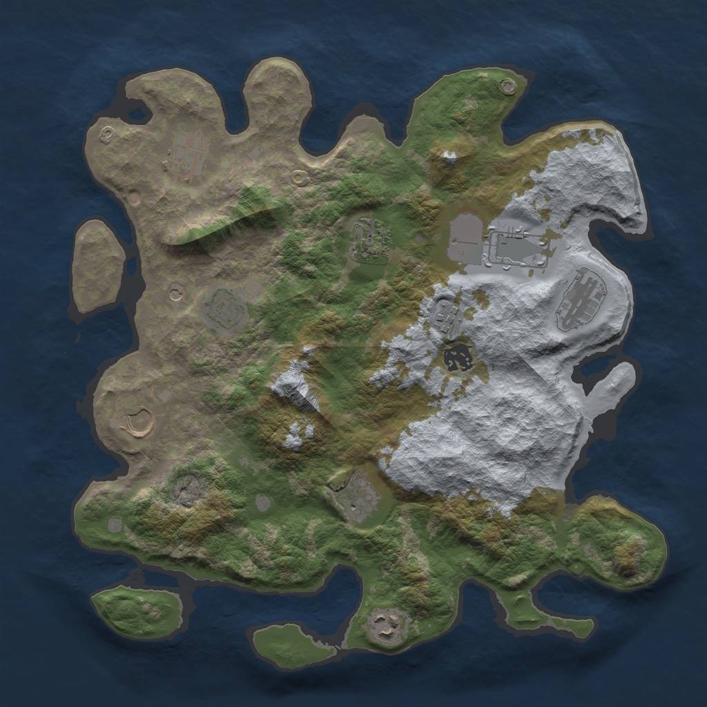 Rust Map: Barren, Size: 3700, Seed: 38, 13 Monuments