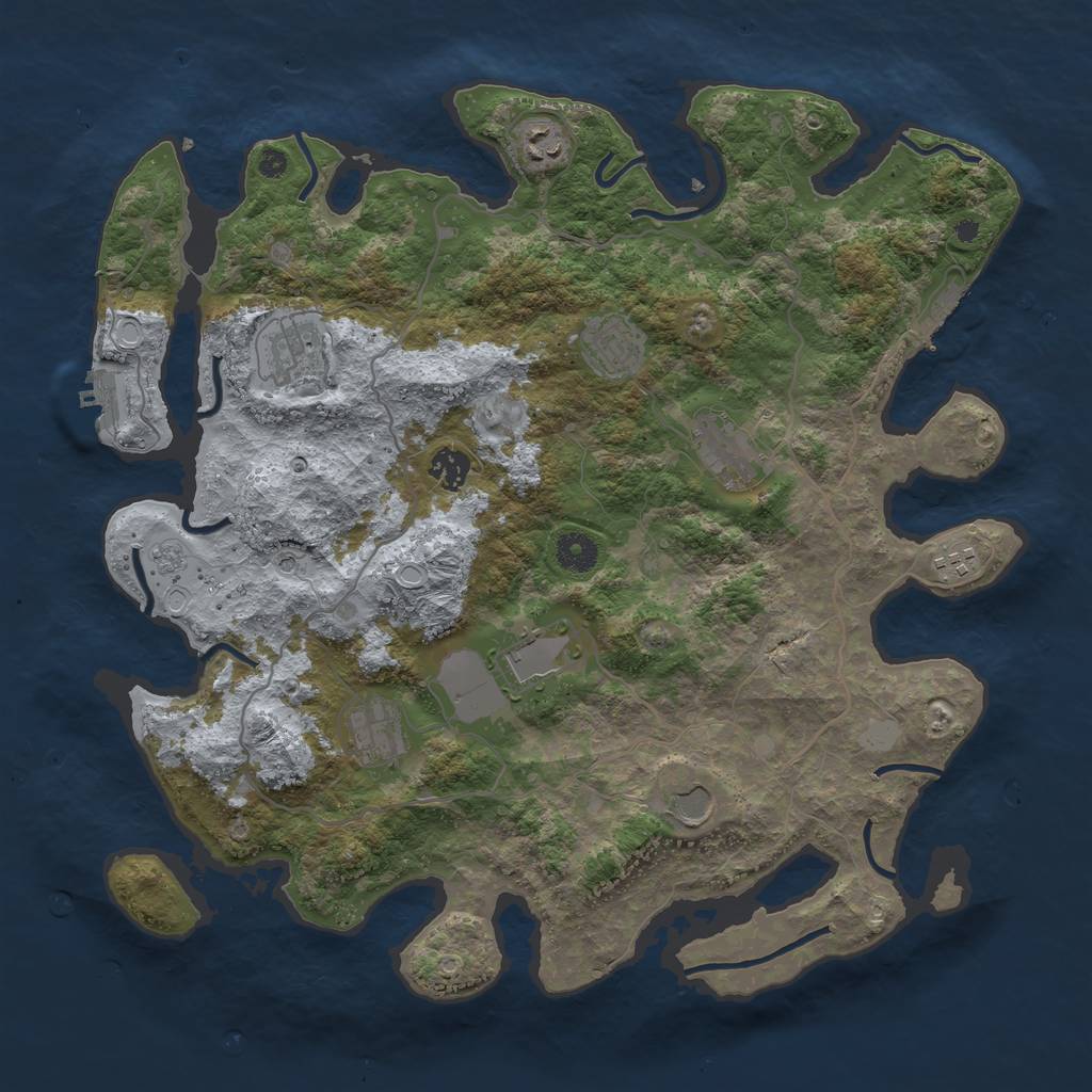 Rust Map: Procedural Map, Size: 4000, Seed: 69673029, 18 Monuments