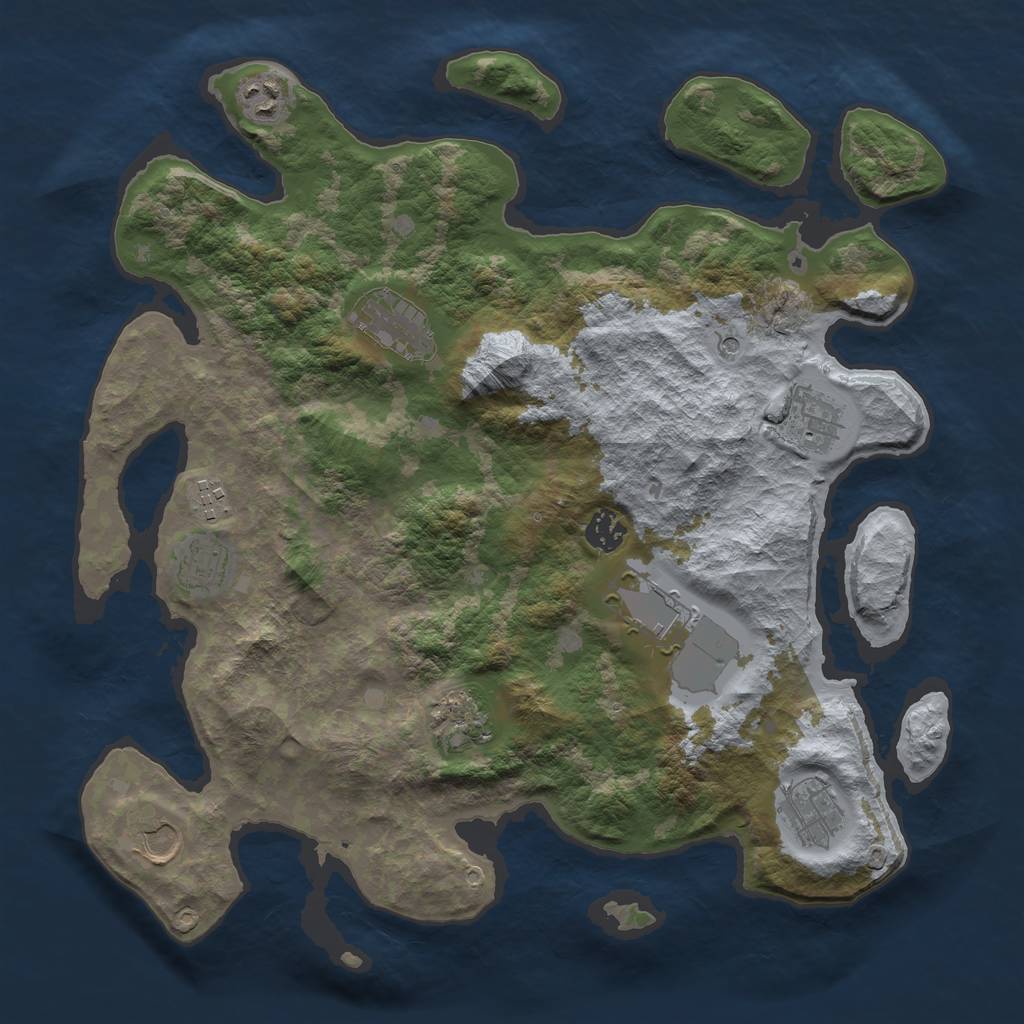 Rust Map: Barren, Size: 3800, Seed: 83, 13 Monuments