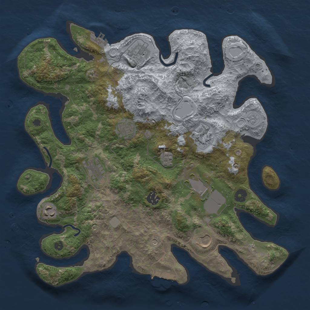 Rust Map: Procedural Map, Size: 3600, Seed: 3036, 18 Monuments