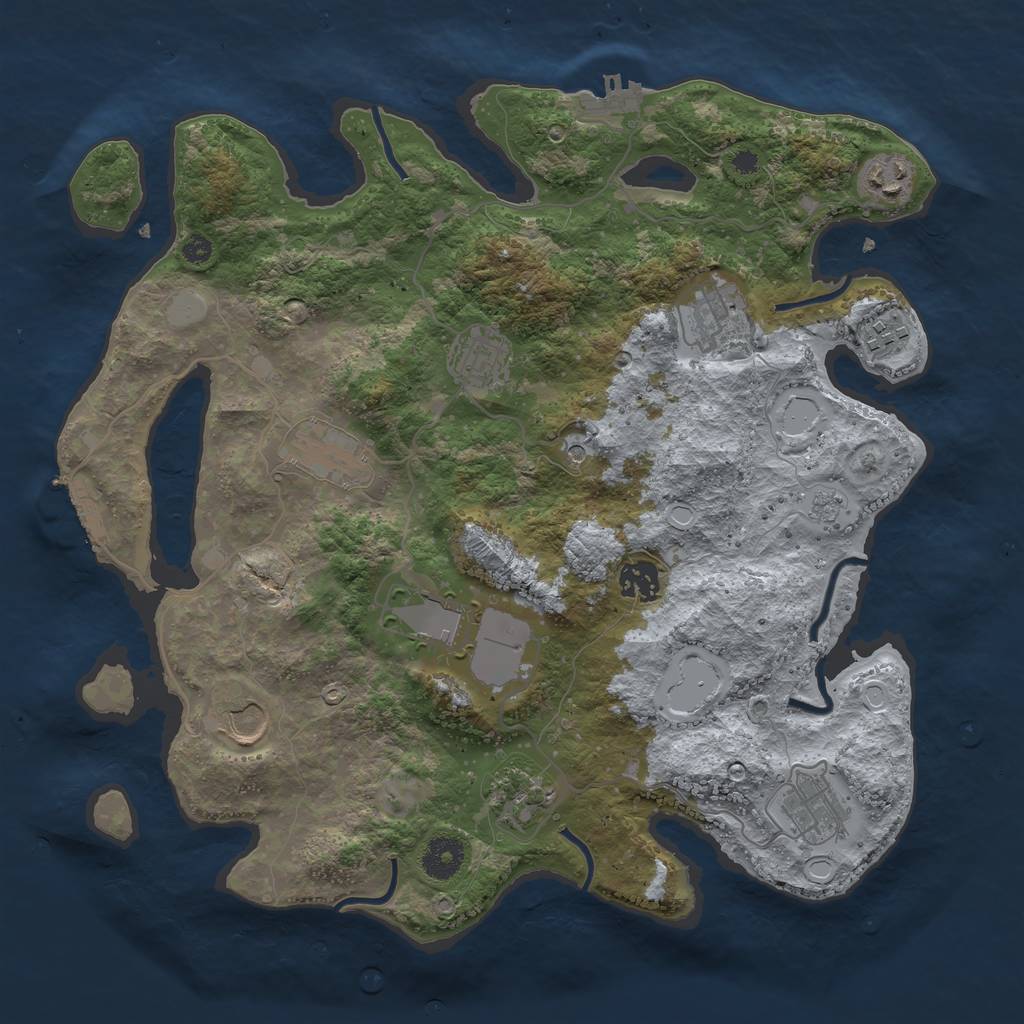 Rust Map: Procedural Map, Size: 3650, Seed: 45862177, 19 Monuments