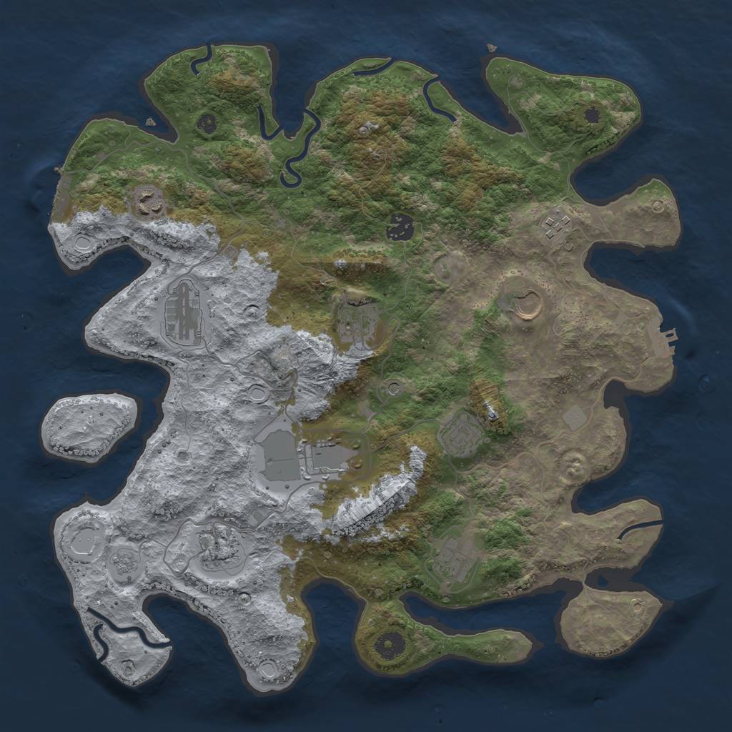 Rust Map: Procedural Map, Size: 3850, Seed: 1039129537, 19 Monuments