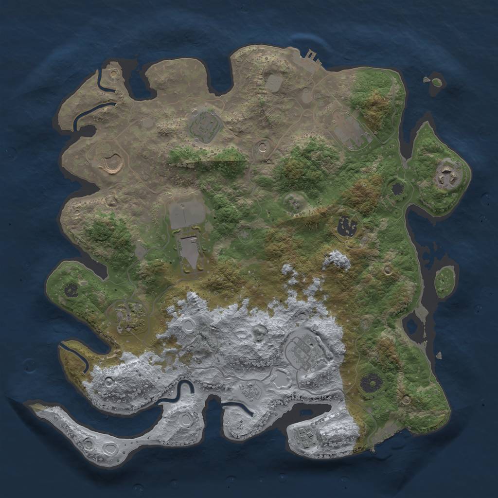 Rust Map: Procedural Map, Size: 3621, Seed: 993459, 18 Monuments