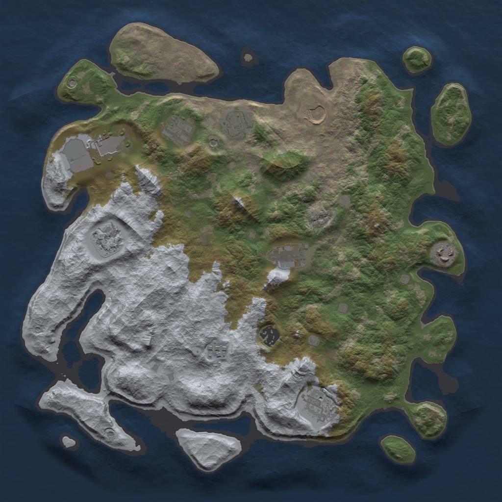Rust Map: Barren, Size: 4000, Seed: 1906520381, 13 Monuments