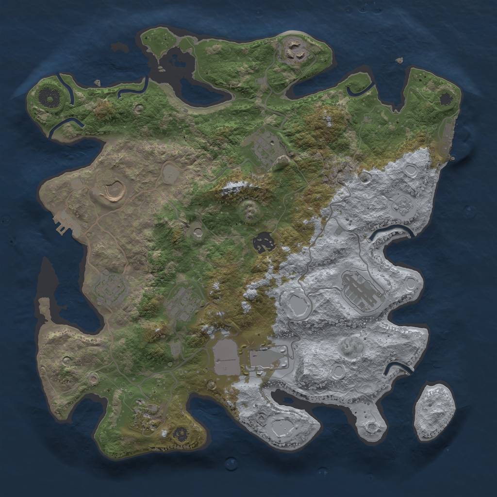 Rust Map: Procedural Map, Size: 3500, Seed: 1575913319, 18 Monuments