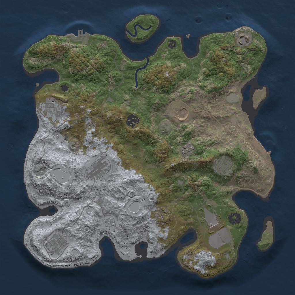 Rust Map: Procedural Map, Size: 3500, Seed: 461243563, 19 Monuments