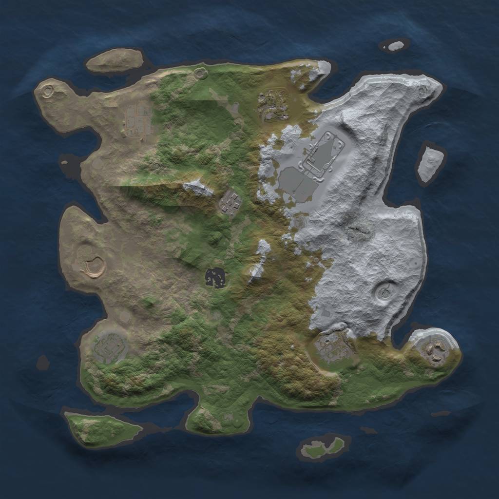 Rust Map: Barren, Size: 3500, Seed: 302586572, 12 Monuments