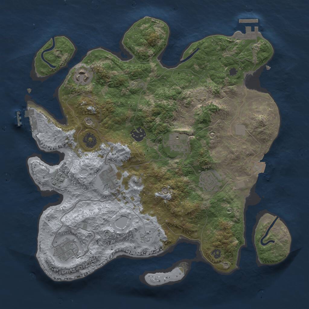 Rust Map: Procedural Map, Size: 3250, Seed: 1073588949, 13 Monuments