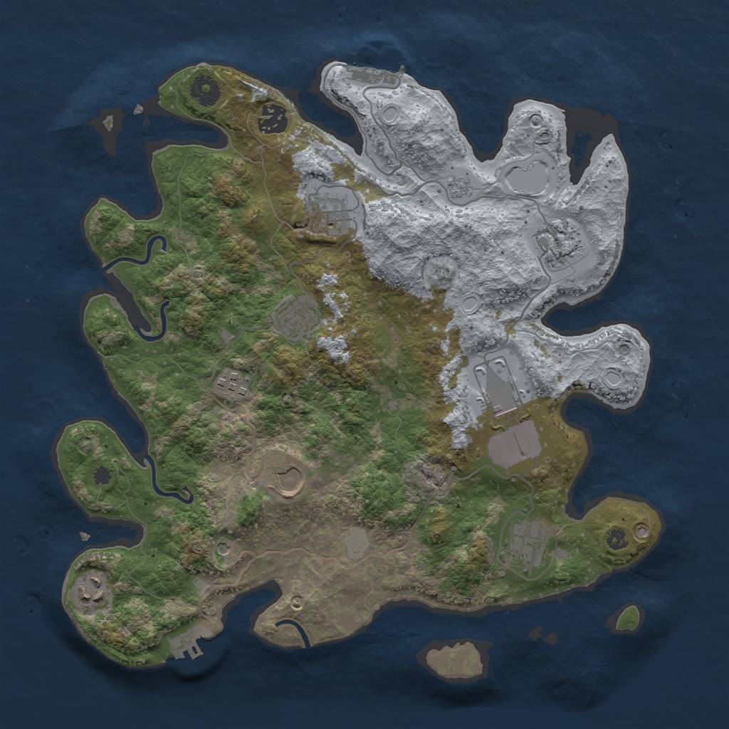 Rust Map: Procedural Map, Size: 3600, Seed: 1048007848, 18 Monuments