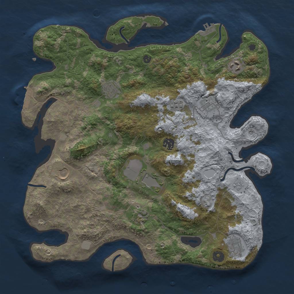 Rust Map: Procedural Map, Size: 3750, Seed: 345433353, 18 Monuments