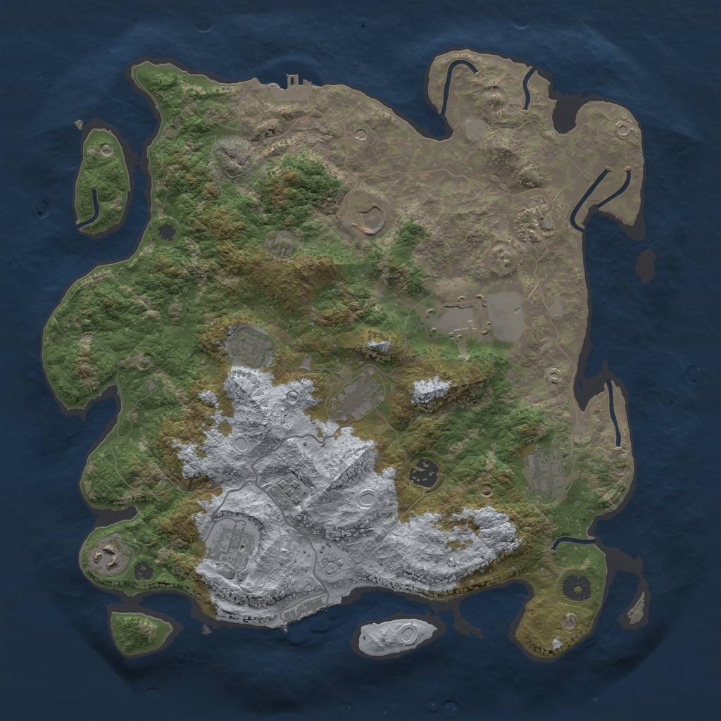 Rust Map: Procedural Map, Size: 3850, Seed: 2122153434, 19 Monuments