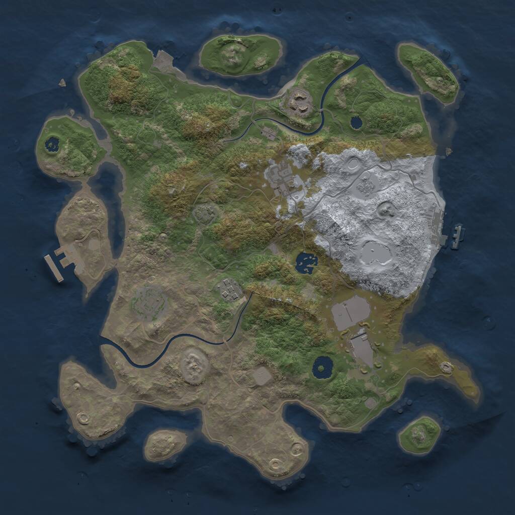 Rust Map: Procedural Map, Size: 3500, Seed: 1085302773, 11 Monuments